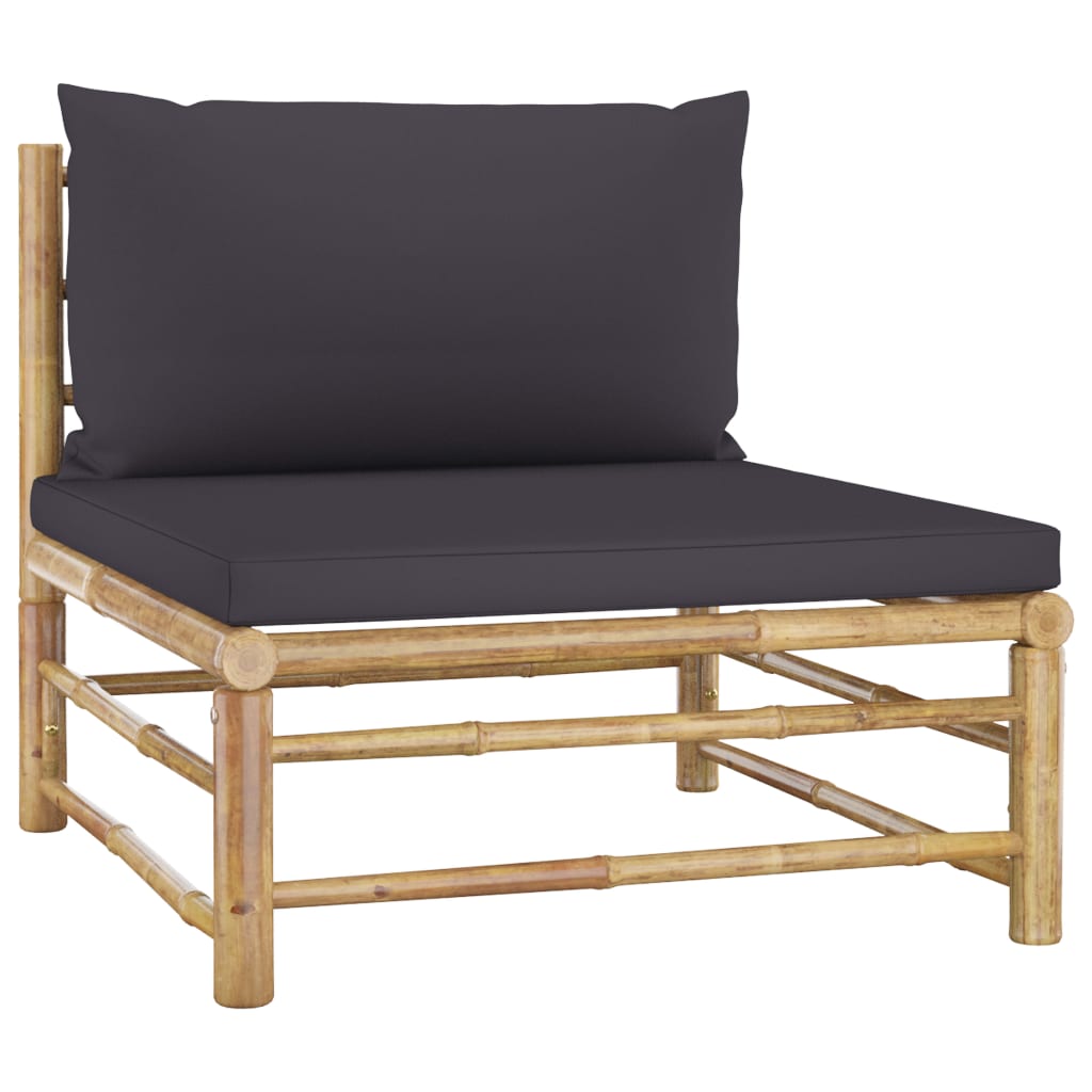 vidaXL 3 Piece Garden Lounge Set with Dark Grey Cushions Bamboo