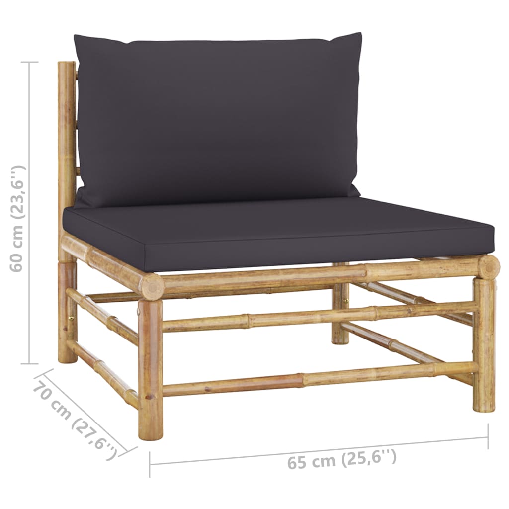 vidaXL 3 Piece Garden Lounge Set with Dark Grey Cushions Bamboo
