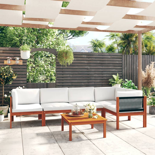 vidaXL 6 Piece Garden Lounge Set with Cushions Cream Solid Acacia Wood