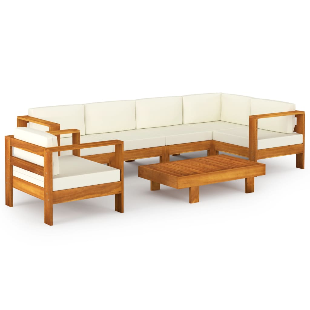 vidaXL 7 Piece Garden Lounge Set with Cream White Cushions Acacia Wood