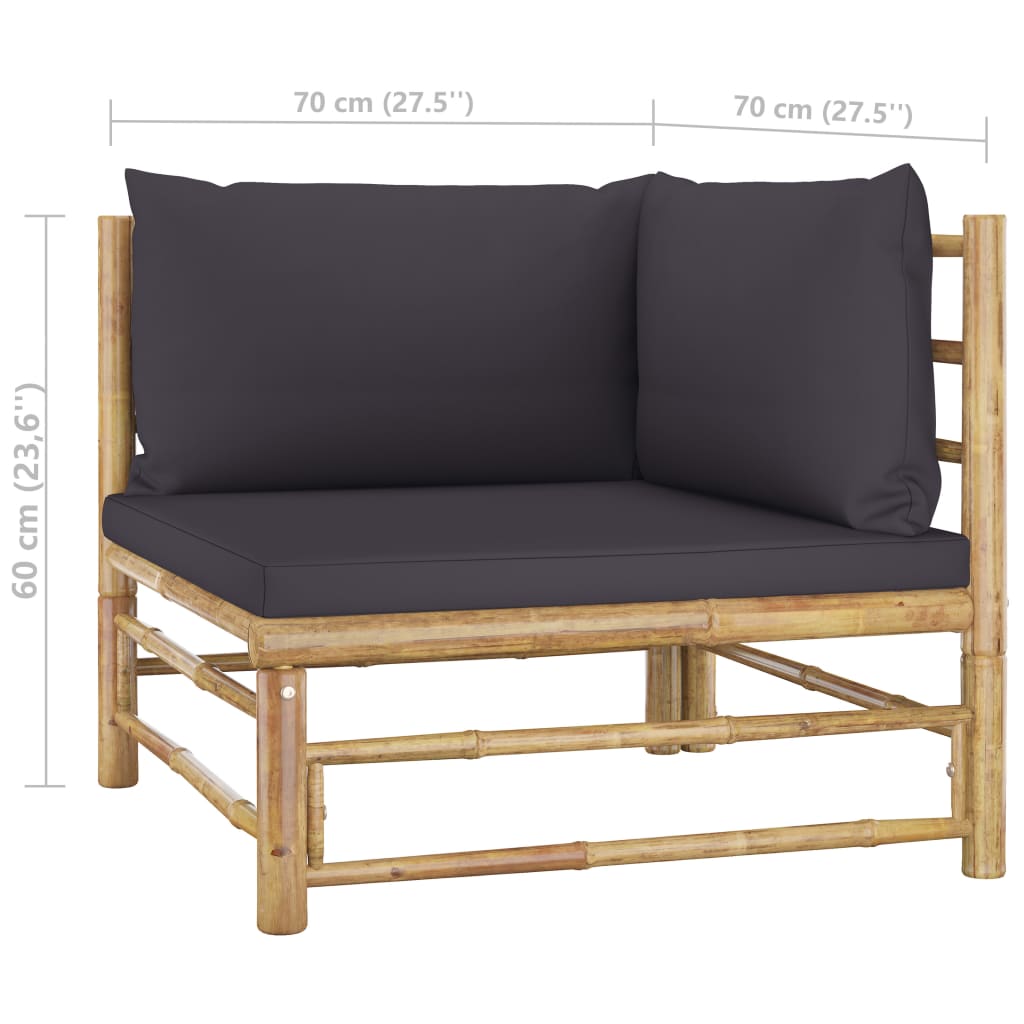 vidaXL 3 Piece Garden Lounge Set with Dark Grey Cushions Bamboo