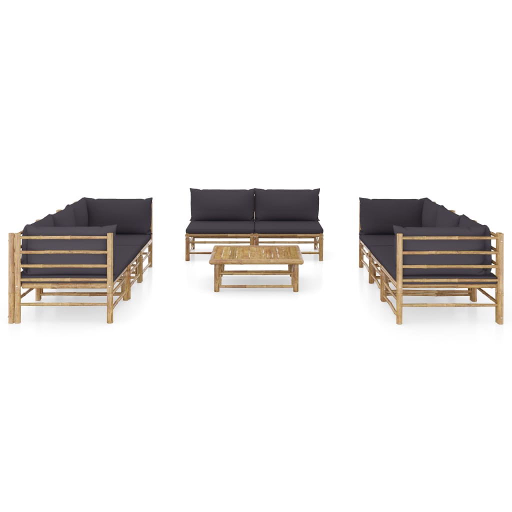 vidaXL 9 Piece Garden Lounge Set with Dark Grey Cushions Bamboo