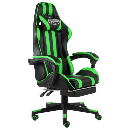 vidaXL Racing Chair with Footrest Black and Green Faux Leather