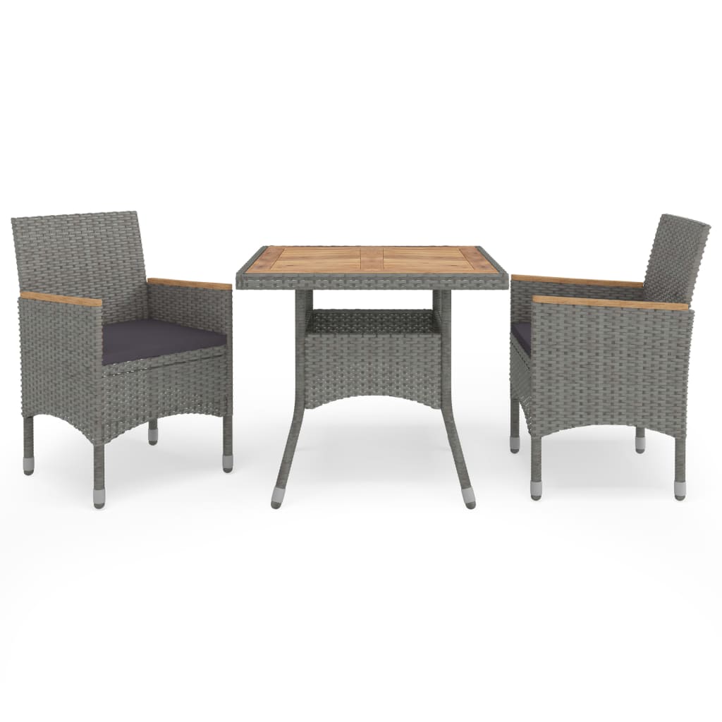 vidaXL 3 Piece Garden Dining Set Grey Poly Rattan and Acacia Wood