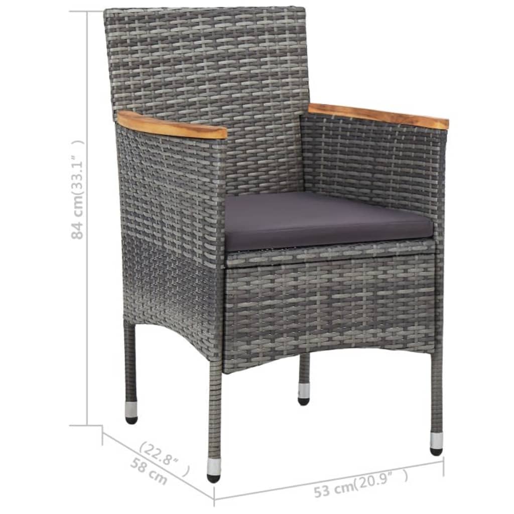 vidaXL 3 Piece Garden Dining Set Grey Poly Rattan and Acacia Wood
