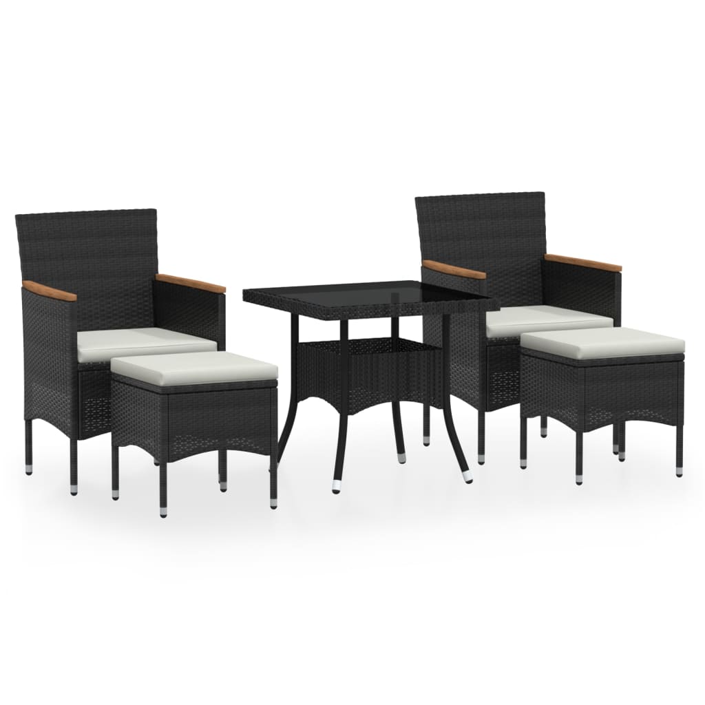 vidaXL 5 Piece Garden Dining Set Poly Rattan and Tempered Glass Black