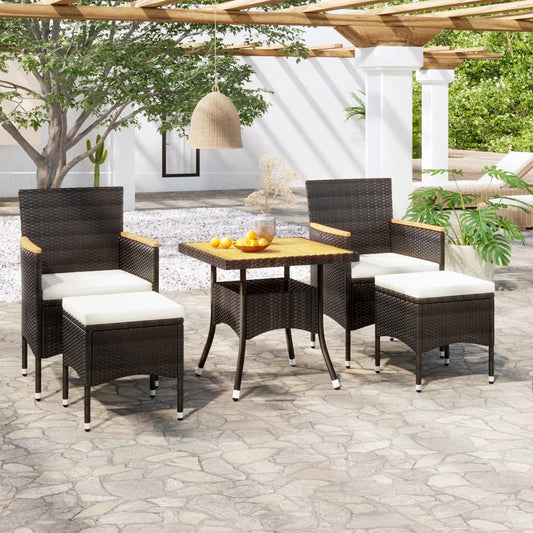 vidaXL 5 Piece Garden Dining Set Poly Rattan & Solid Acacia Wood Black