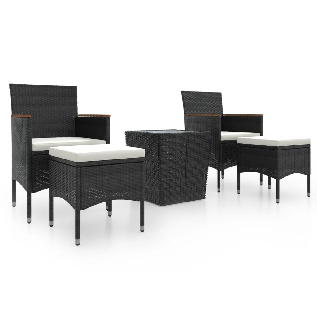 vidaXL 5 Piece Garden Bistro Set Poly Rattan and Tempered Glass Black