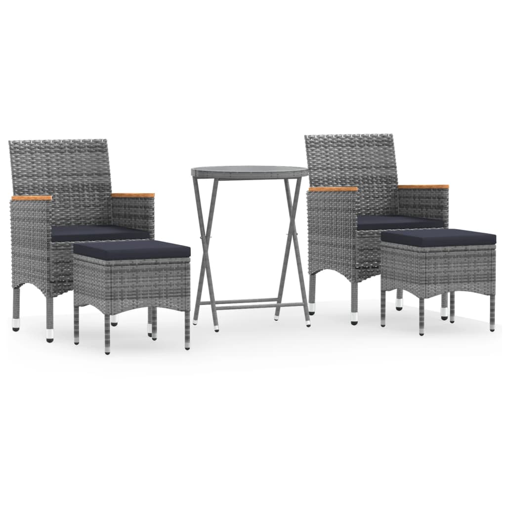 vidaXL 5 Piece Garden Bistro Set Poly Rattan and Tempered Glass Grey