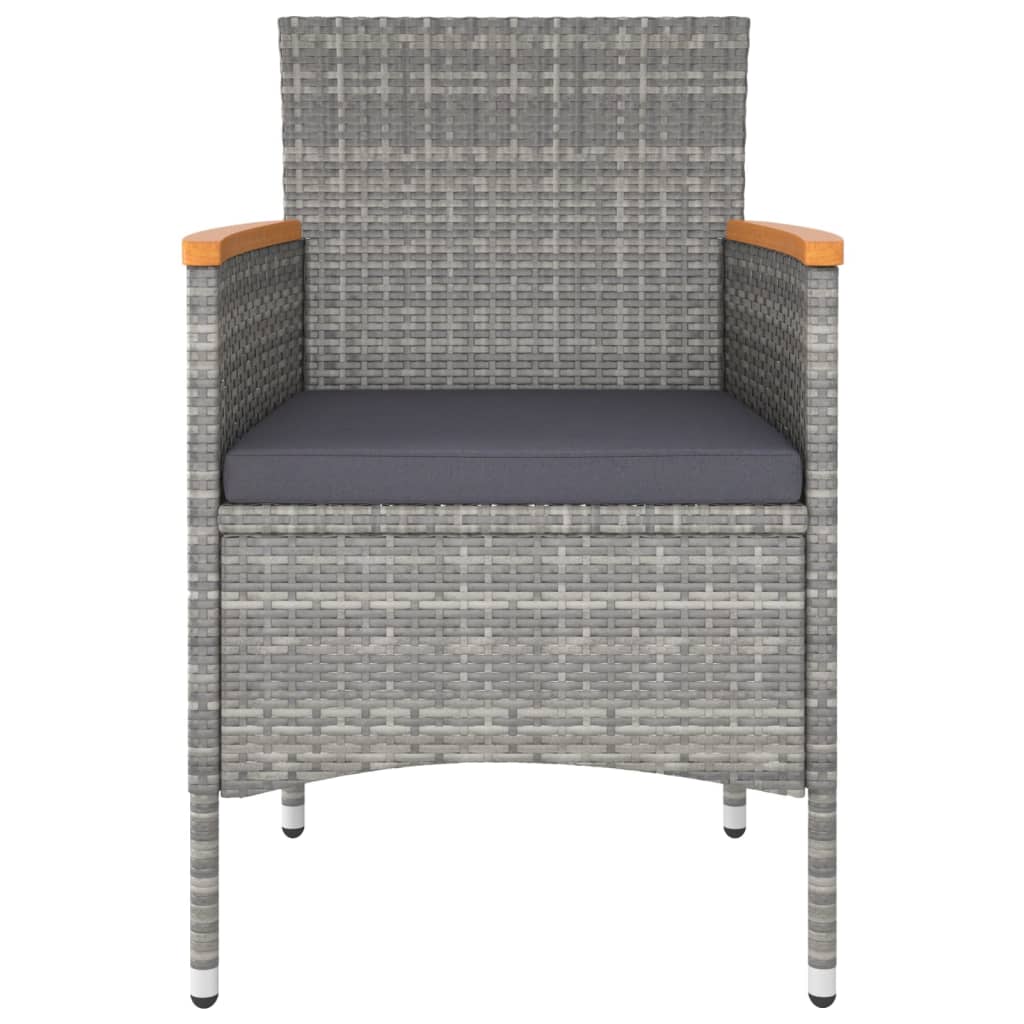 vidaXL 3 Piece Garden Dining Set Poly Rattan and Tempered Glass Grey