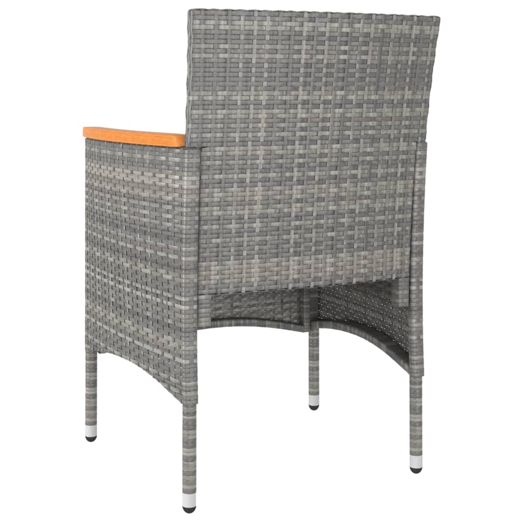 vidaXL 3 Piece Garden Dining Set Poly Rattan and Tempered Glass Grey