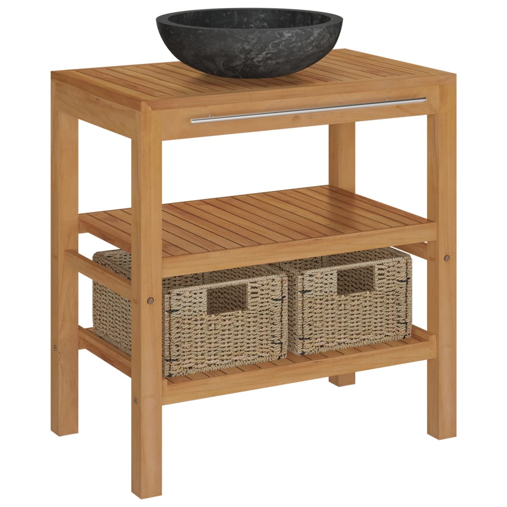 vidaXL Bathroom Vanity Cabinet Solid Teak with Sink Marble Black