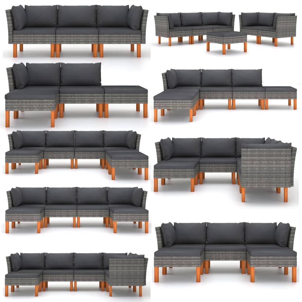 vidaXL Middle Sofa Poly Rattan and Solid Eucalyptus Wood