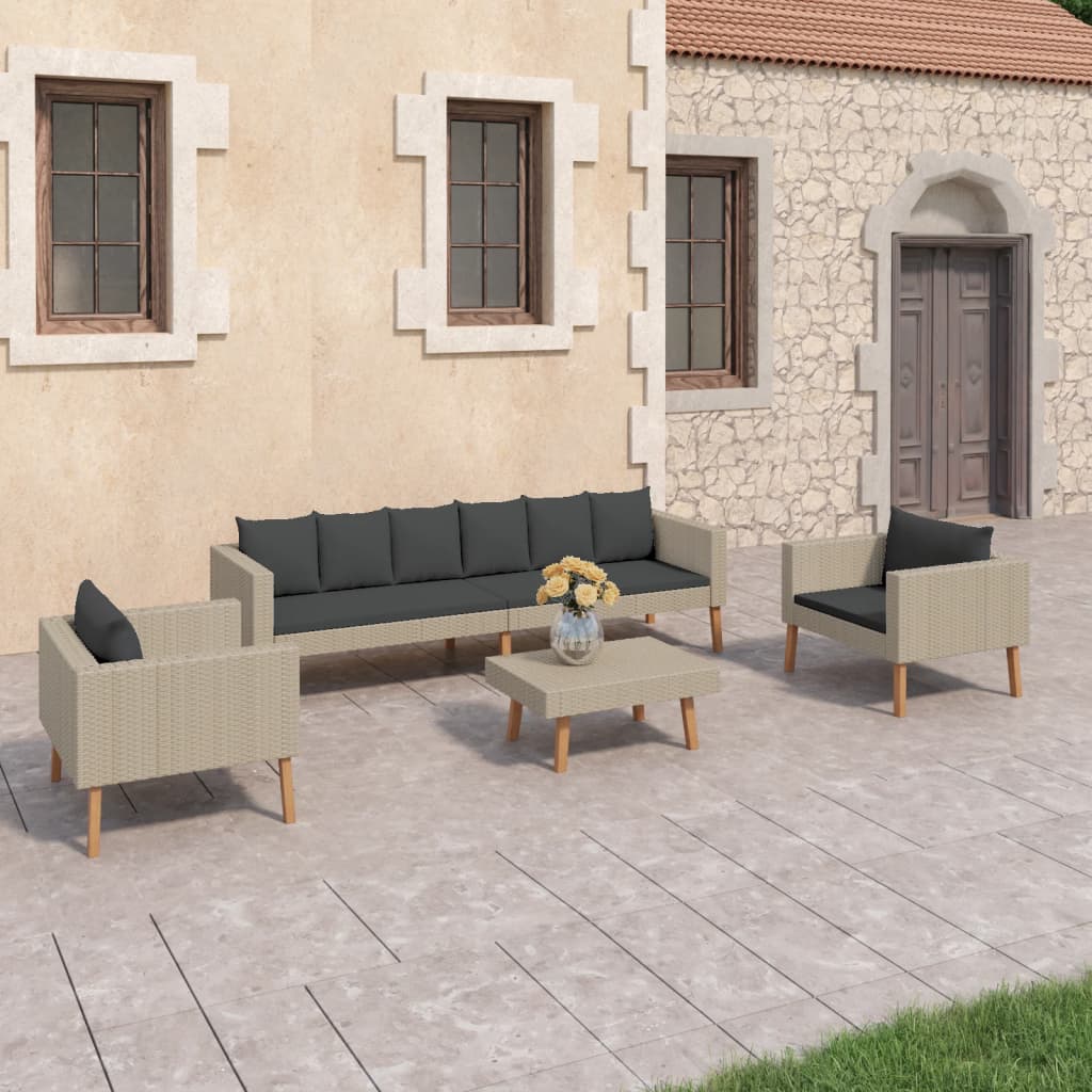 vidaXL 4 Piece Garden Lounge Set with Cushions Poly Rattan Beige