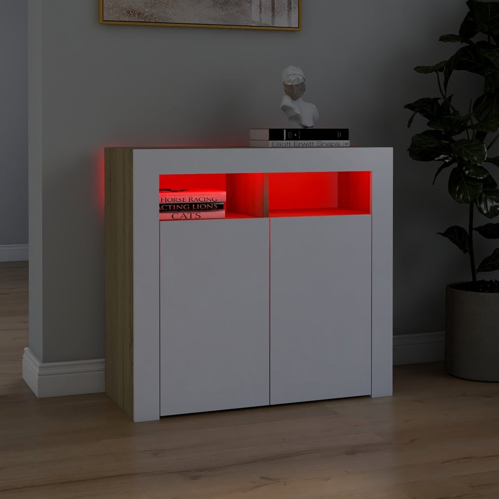 vidaXL Sideboard with LED Lights White and Sonoma Oak 80x35x75 cm