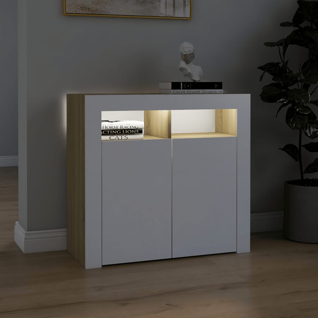 vidaXL Sideboard with LED Lights White and Sonoma Oak 80x35x75 cm