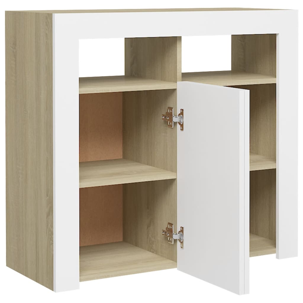 vidaXL Sideboard with LED Lights White and Sonoma Oak 80x35x75 cm