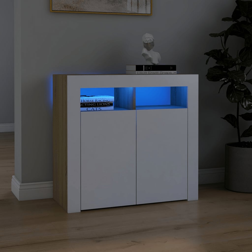 vidaXL Sideboard with LED Lights White and Sonoma Oak 80x35x75 cm