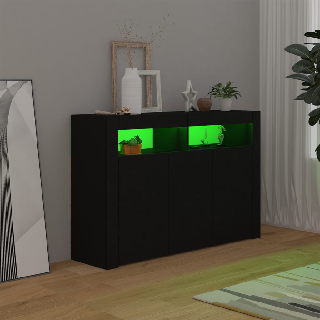 vidaXL Sideboard with LED Lights Black 115.5x30x75 cm