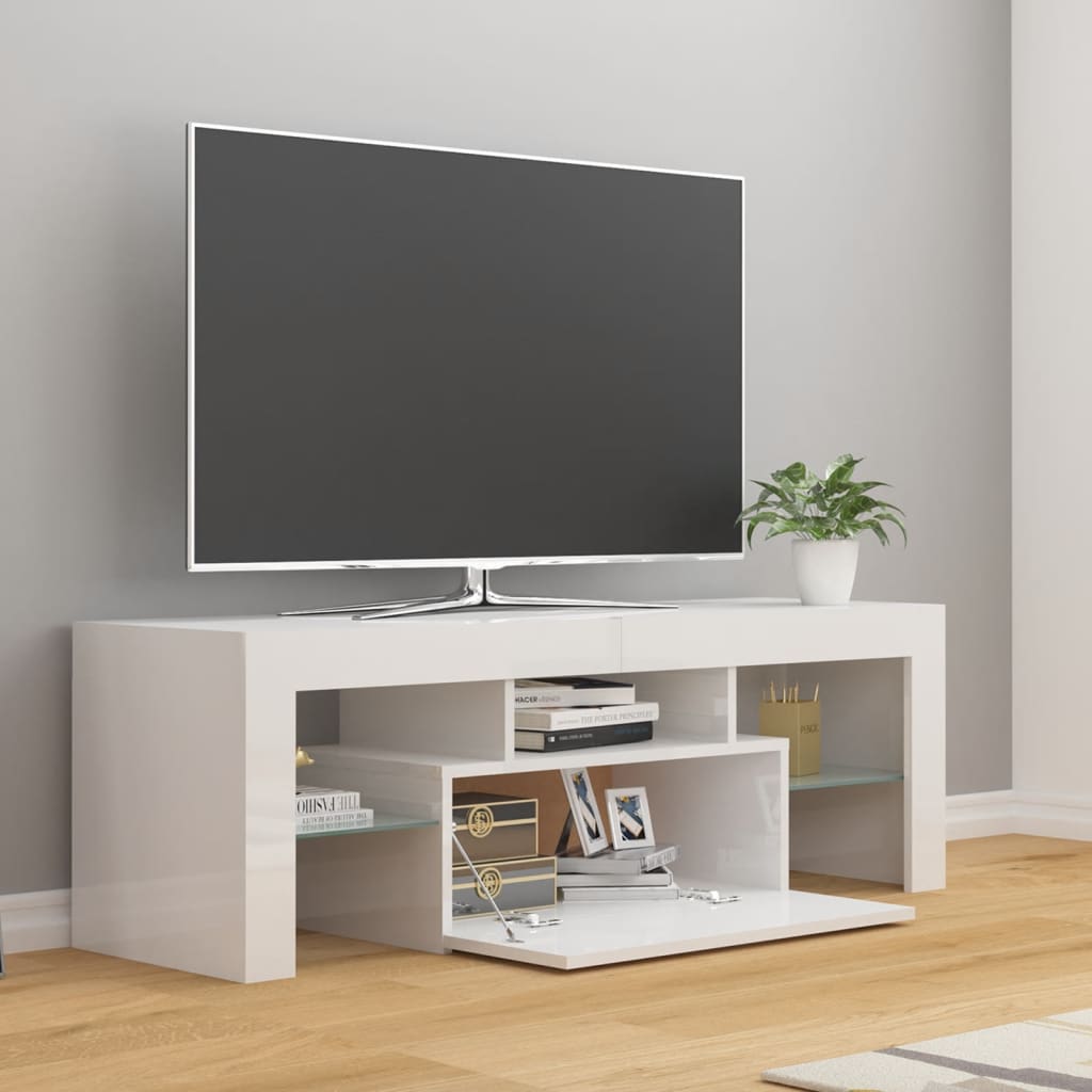 vidaXL TV Cabinet with LED Lights High Gloss White 120x35x40 cm