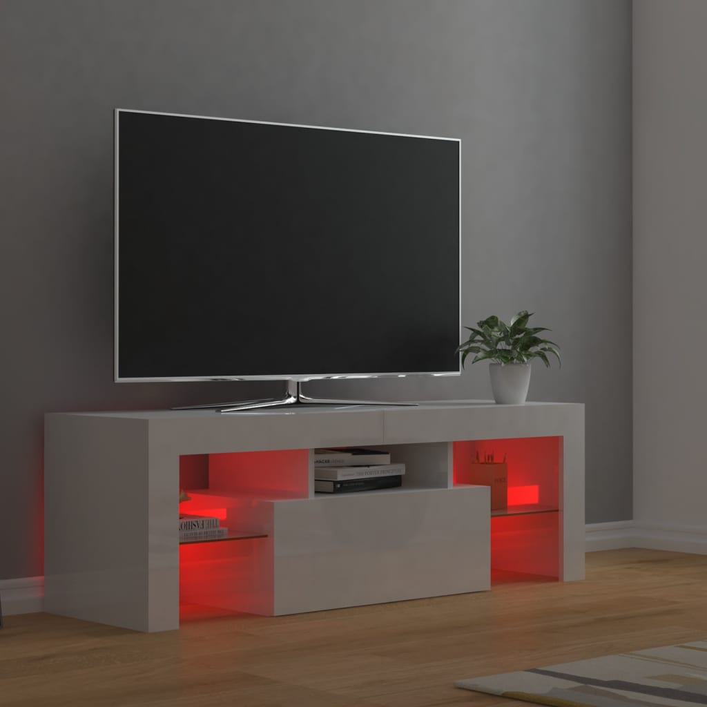 vidaXL TV Cabinet with LED Lights High Gloss White 120x35x40 cm