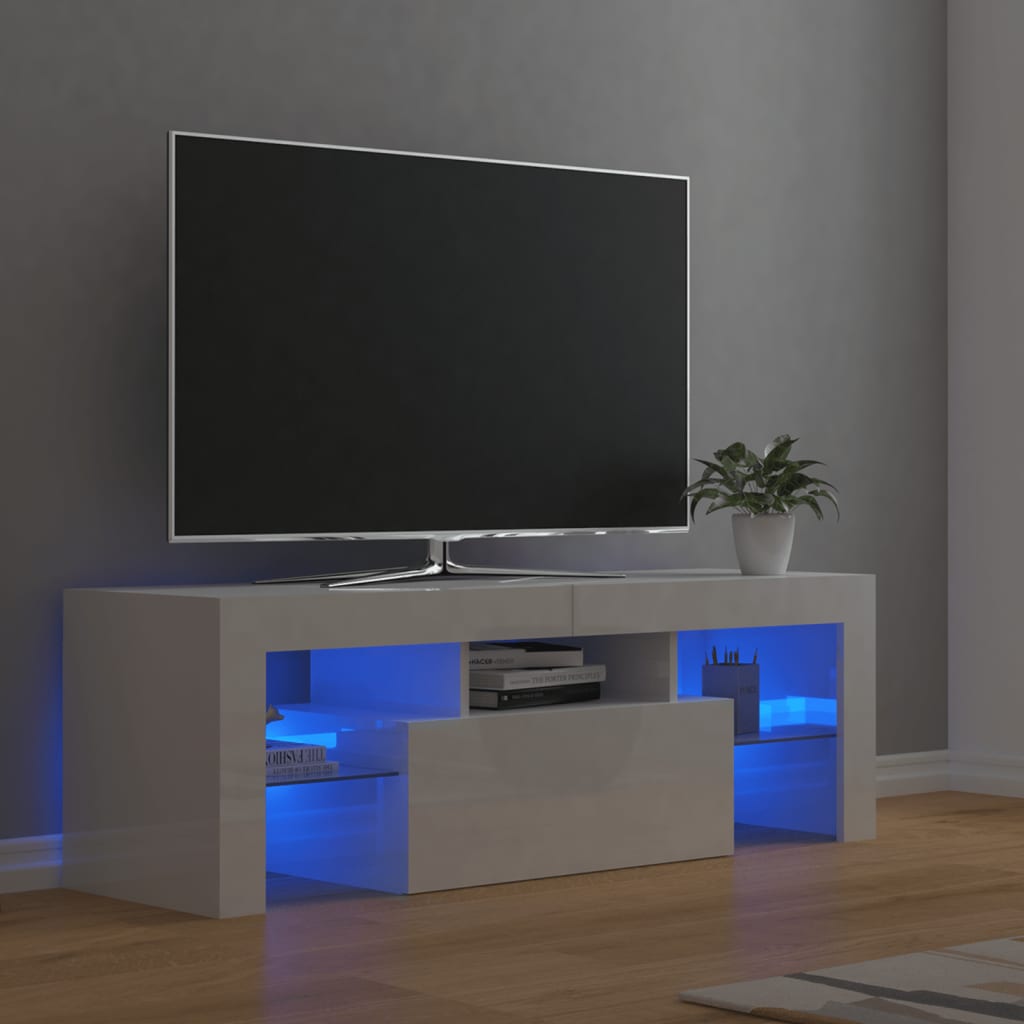 vidaXL TV Cabinet with LED Lights High Gloss White 120x35x40 cm