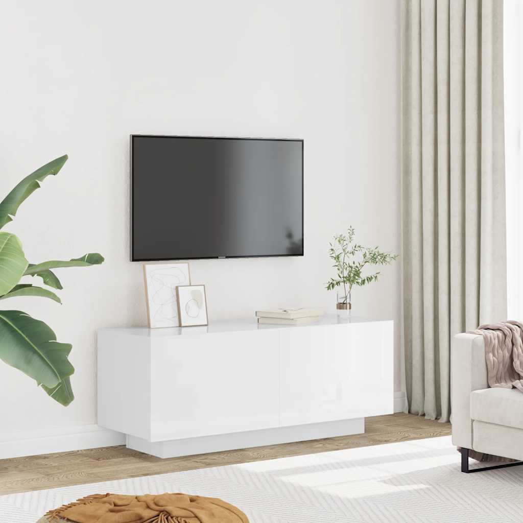 vidaXL TV Cabinet High Gloss White 100x35x40 cm Engineered Wood