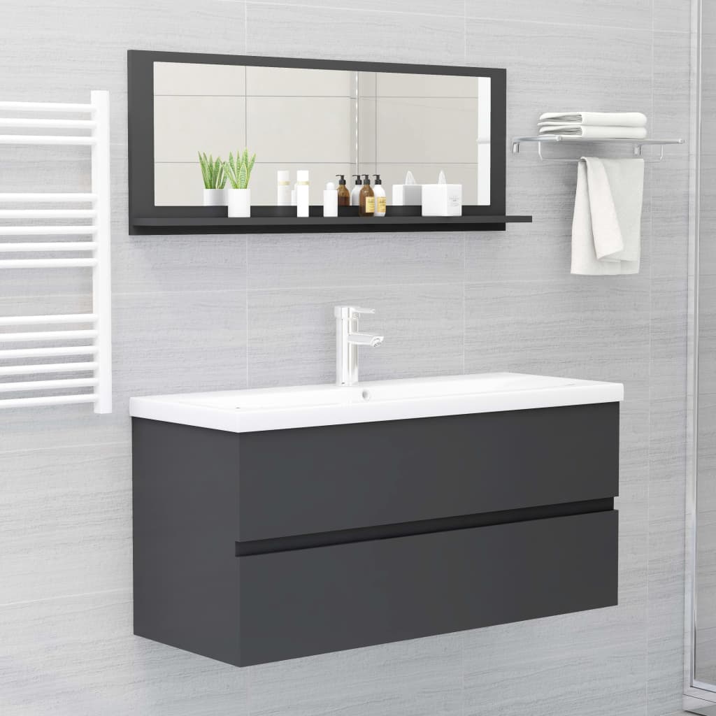 vidaXL Bathroom Mirror Grey 100x10.5x37 cm Engineered Wood
