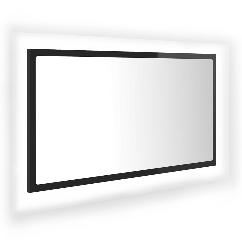 vidaXL LED Bathroom Mirror High Gloss Black 80x8.5x37 cm Acrylic