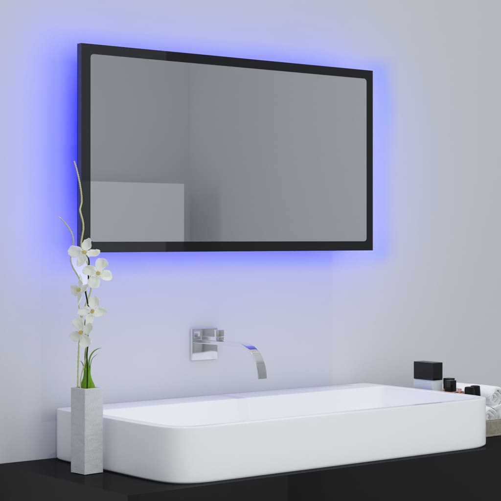 vidaXL LED Bathroom Mirror High Gloss Black 80x8.5x37 cm Acrylic