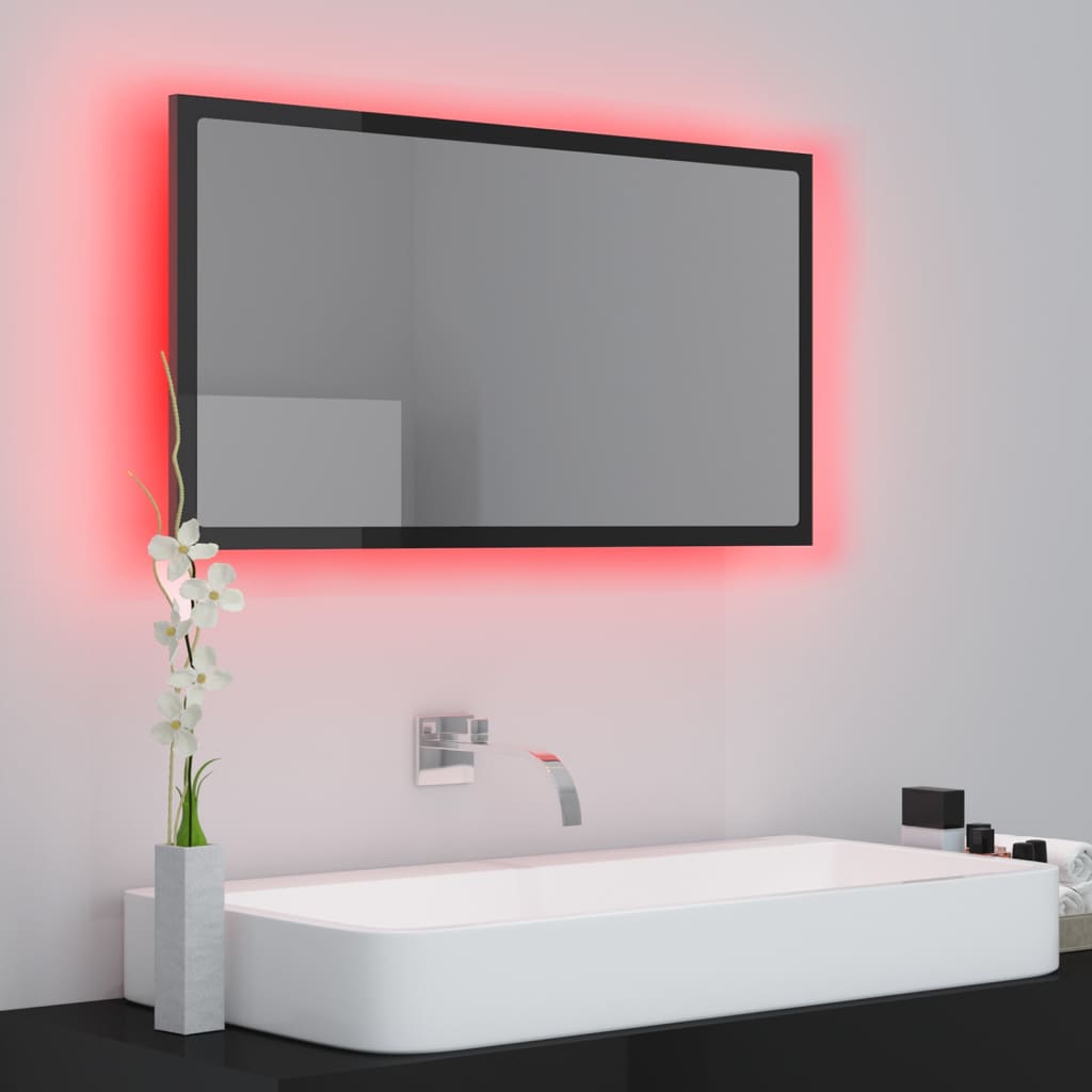 vidaXL LED Bathroom Mirror High Gloss Black 80x8.5x37 cm Acrylic