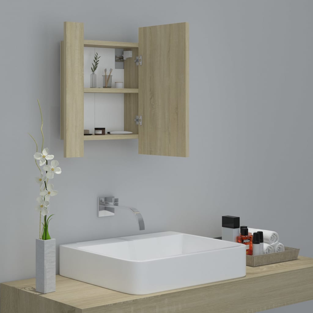 vidaXL LED Bathroom Mirror Cabinet Sonoma Oak 40x12x45 cm Acrylic