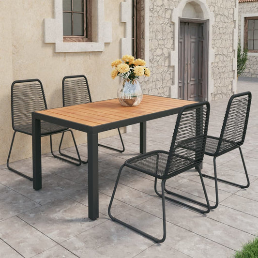 vidaXL 5 Piece Garden Dining Set PVC Rattan Black and Brown
