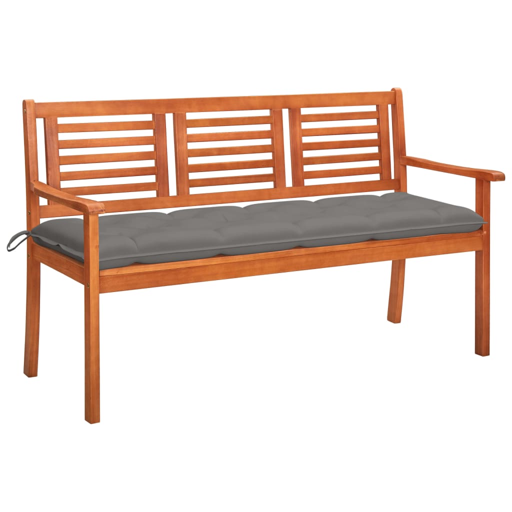 vidaXL 3-Seater Garden Bench with Cushion 150 cm Solid Eucalyptus Wood