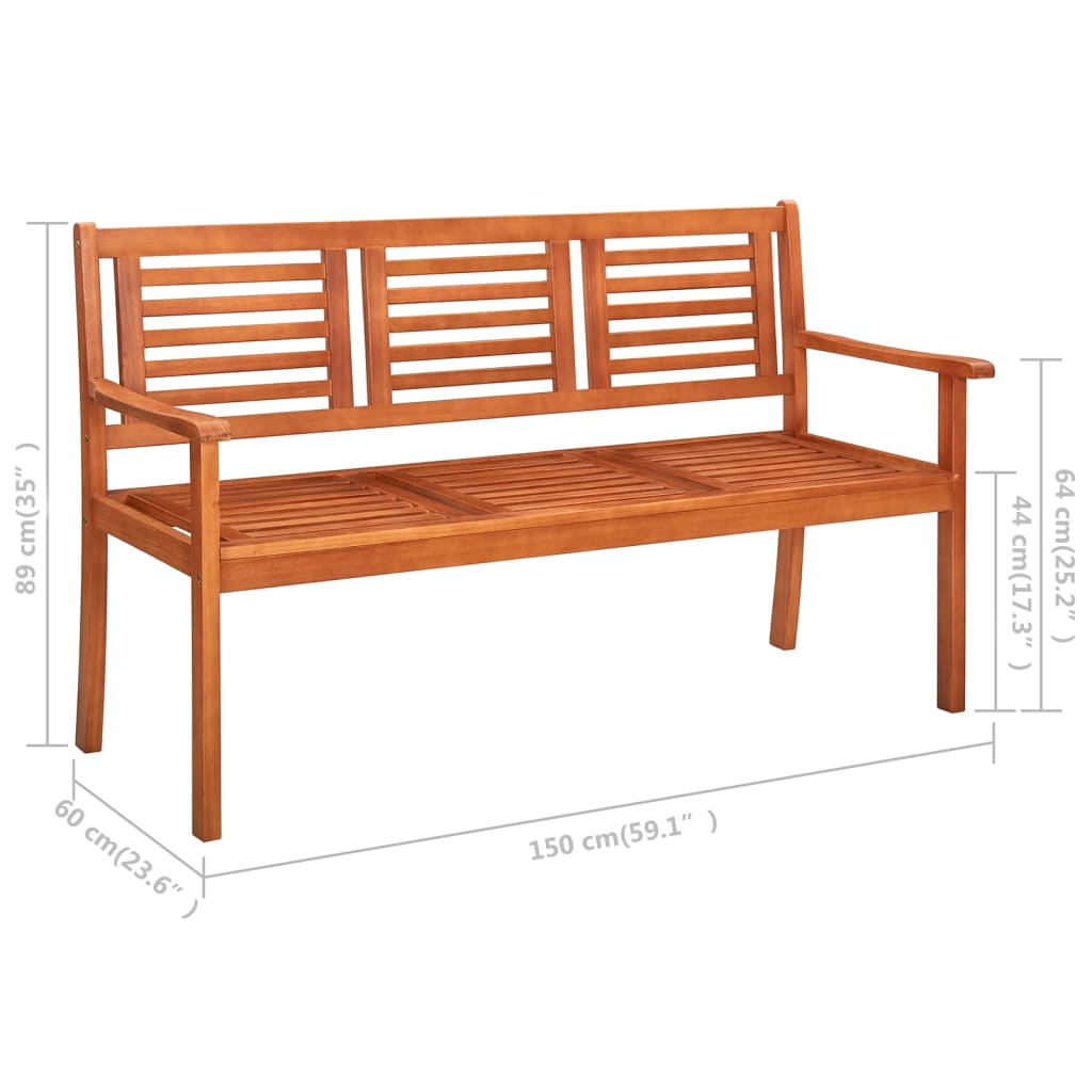 vidaXL 3-Seater Garden Bench with Cushion 150 cm Solid Eucalyptus Wood