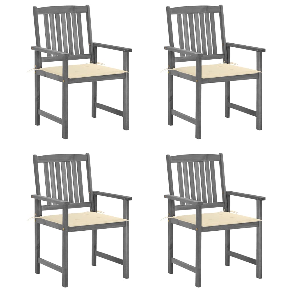 vidaXL Garden Chairs with Cushions 4 pcs Grey Solid Acacia Wood