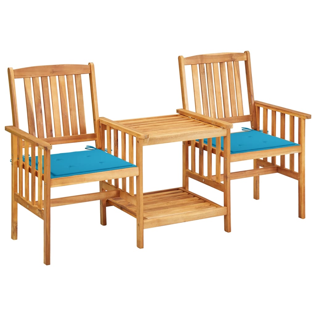 vidaXL Garden Chairs with Tea Table and Cushions Solid Acacia Wood