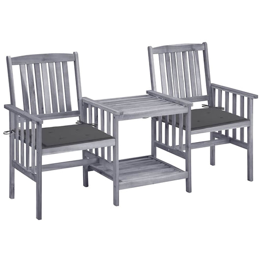 vidaXL Garden Chairs with Tea Table and Cushions Solid Acacia Wood