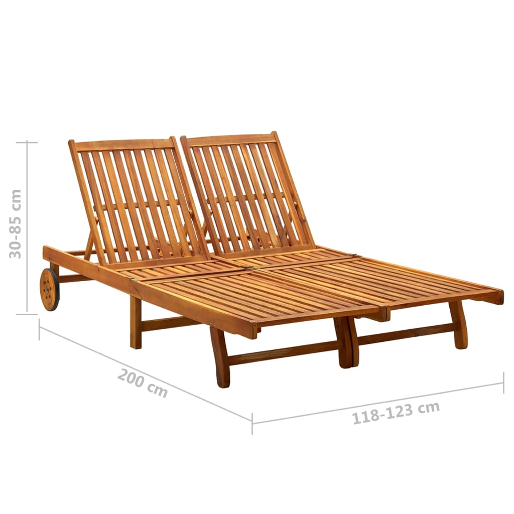 vidaXL 2-Person Garden Sun Lounger with Cushions Solid Acacia Wood