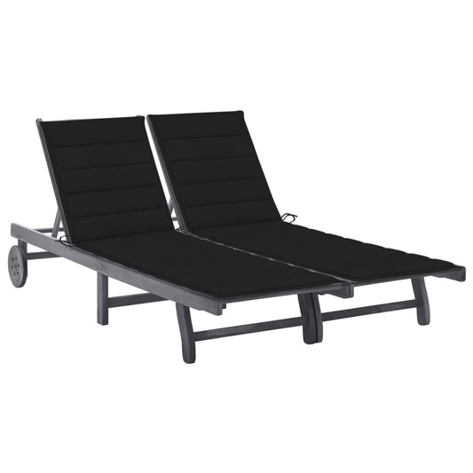 vidaXL 2-Person Garden Sun Lounger with Cushion Grey Solid Acacia Wood