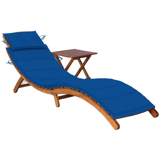 vidaXL Garden Sun Lounger with Table and Cushion Solid Acacia Wood