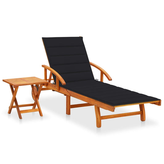 vidaXL Garden Sun Lounger with Table and Cushion Solid Wood Acacia