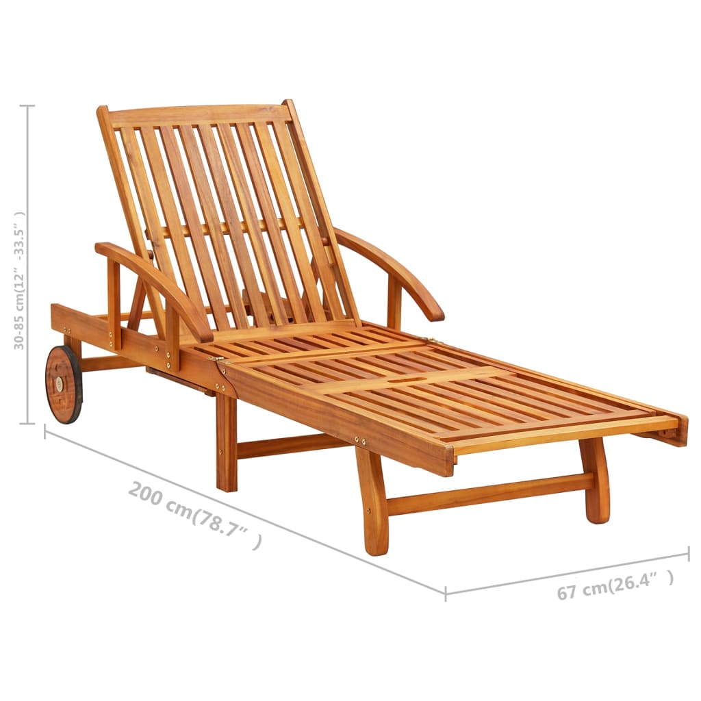 vidaXL Garden Sun Lounger with Table and Cushion Solid Wood Acacia