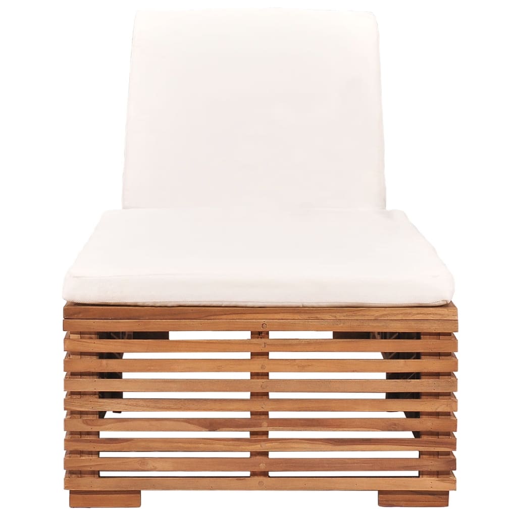 vidaXL Sun Lounger with Cream Cushion Solid Teak Wood