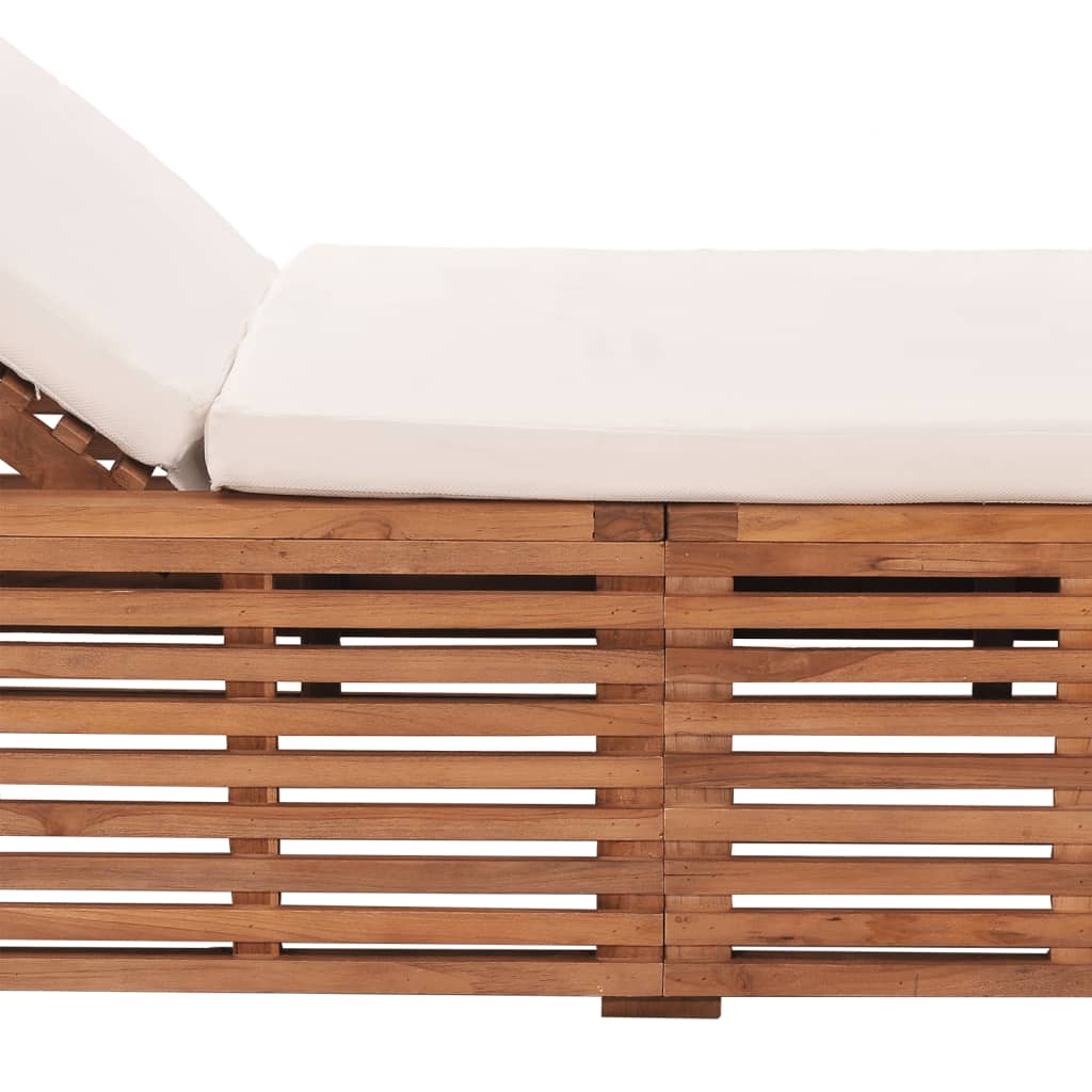 vidaXL Sun Lounger with Cream Cushion Solid Teak Wood