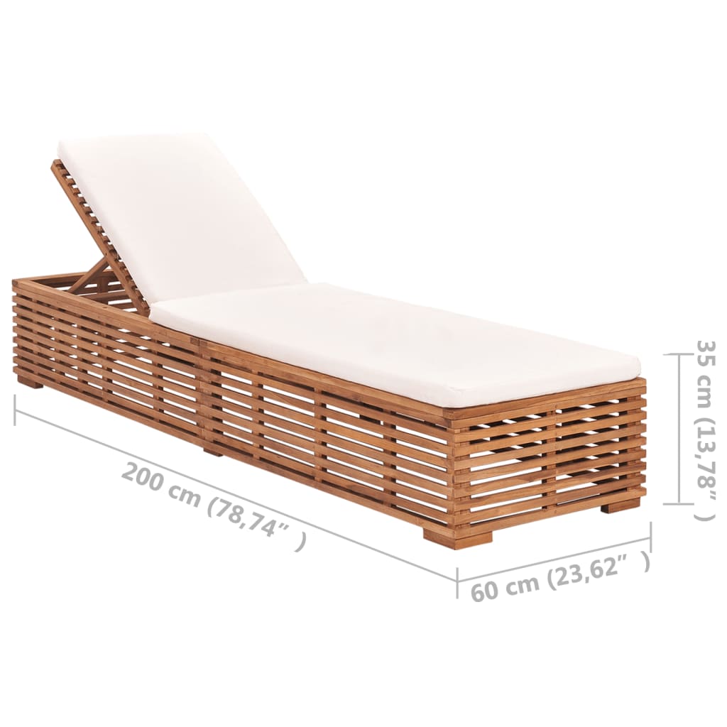 vidaXL Sun Lounger with Cream Cushion Solid Teak Wood