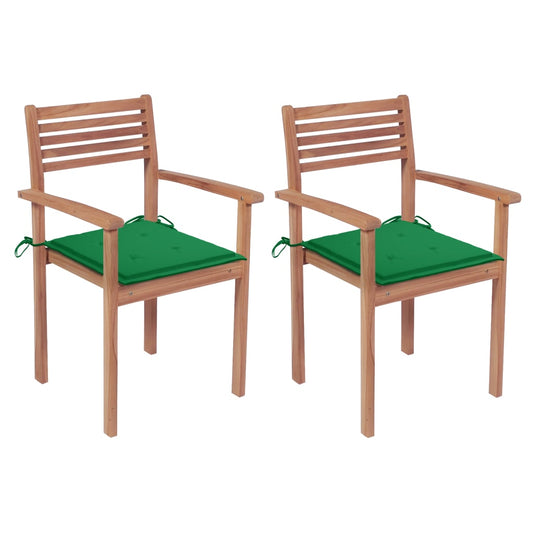vidaXL Garden Chairs 2 pcs with Green Cushions Solid Teak Wood