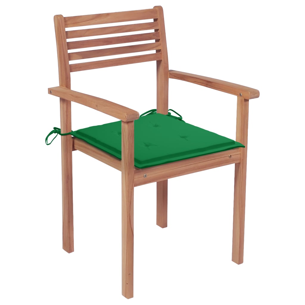 vidaXL Garden Chairs 2 pcs with Green Cushions Solid Teak Wood