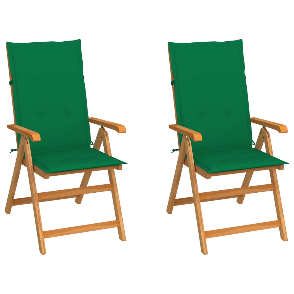vidaXL Garden Chairs 2 pcs with Green Cushions Solid Teak Wood