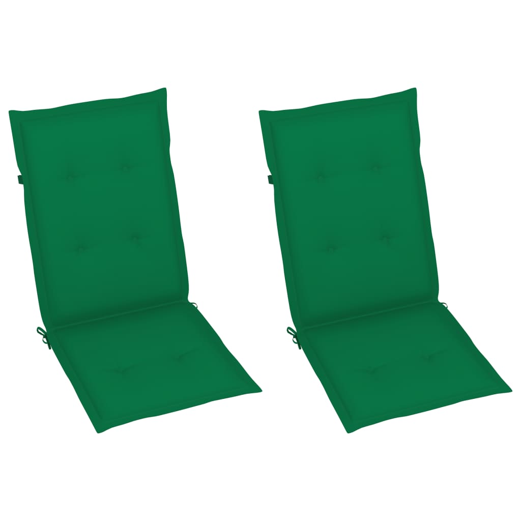 vidaXL Garden Chairs 2 pcs with Green Cushions Solid Teak Wood